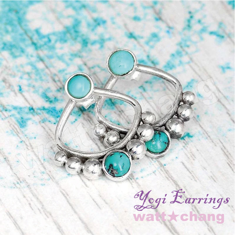Yogi ピアス ボヘミアン ヨガ yoga インド エスニック ロータス 透かし彫り 細工 アンティーク シルバー 調 アクセサリー 天然石 ターコイズ オパール マンダラ 曼荼羅 アート ジュエリー 手作り