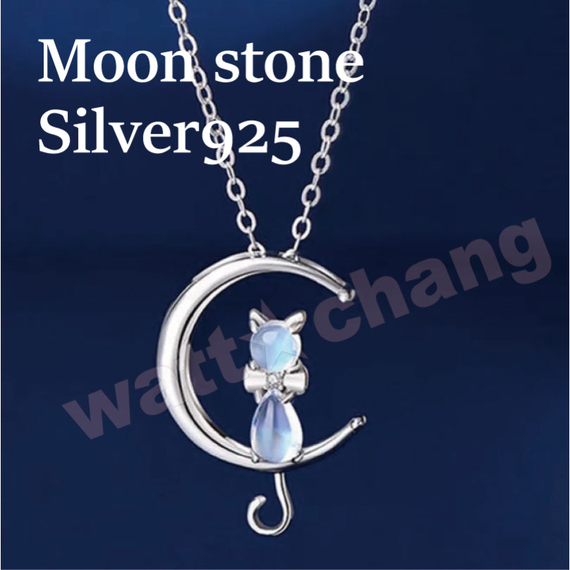 猫 ネコ シルバー 925 ネックレス スターリングシルバー ムーンストーン キャット ペンダント チェーン レディース ジュエリー アクセサリー silver sterling cat ねこ 天然石 月 ギフト かわいい きれい おしゃれ 彼女 妻 プレゼント 女性 誕生日