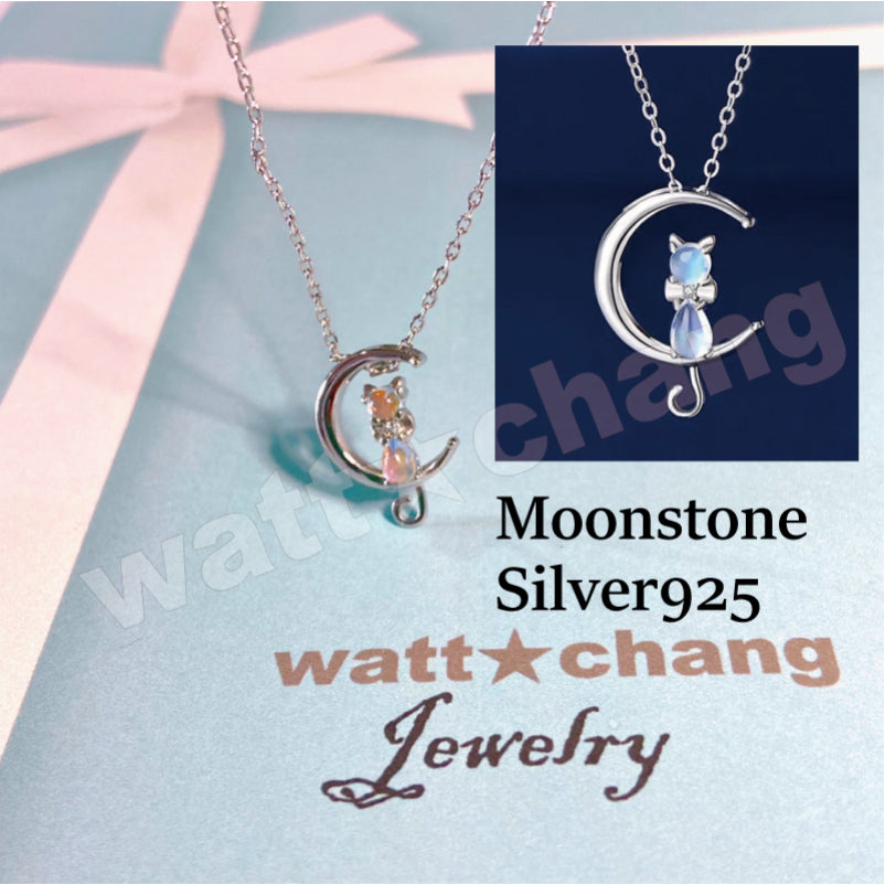 猫 ネコ シルバー 925 ネックレス スターリングシルバー ムーンストーン キャット ペンダント チェーン レディース ジュエリー アクセサリー silver sterling cat ねこ 天然石 月 ギフト かわいい きれい おしゃれ 彼女 妻 プレゼント 女性 誕生日