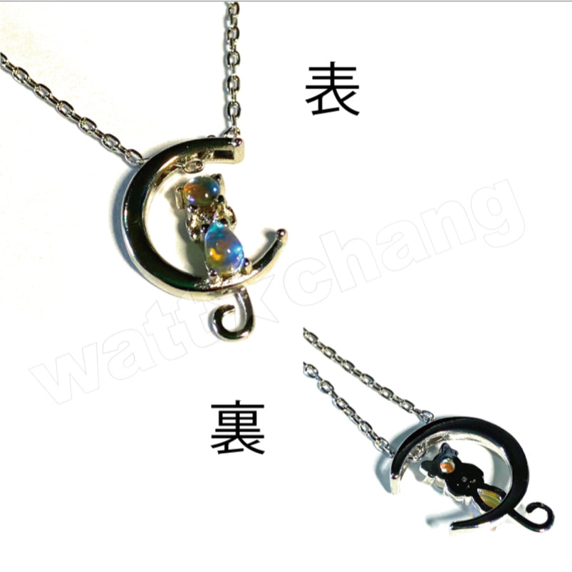 猫 ネコ シルバー 925 ネックレス スターリングシルバー ムーンストーン キャット ペンダント チェーン レディース ジュエリー アクセサリー silver sterling cat ねこ 天然石 月 ギフト かわいい きれい おしゃれ 彼女 妻 プレゼント 女性 誕生日