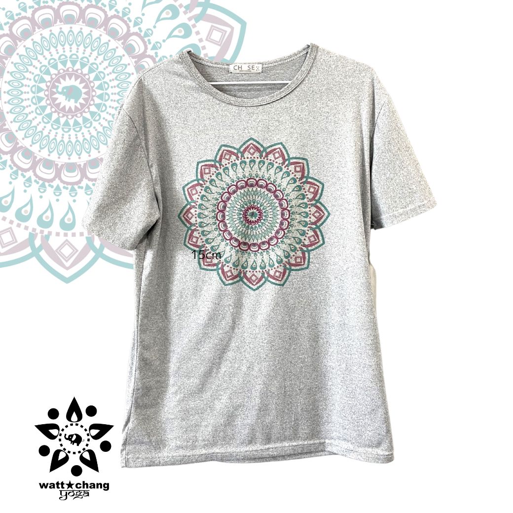 クーポン 体型カバー ヨガウェア 速乾 ストレッチ Yoga トップス Tシャツ ロング丈 丈長 ヨガ ホットヨガ ジム エクササイズ フィットネスウェア かわいい おしゃれ 長め 半袖 着丈長い 曼荼羅 アート デザイントップス マンダラ 象 ゾウ