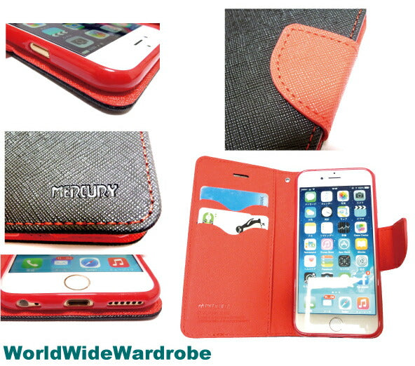 クーポン MERCURY2つ折り手帳型カードポケット付きレザー調2カラーiPhone6カバーケース