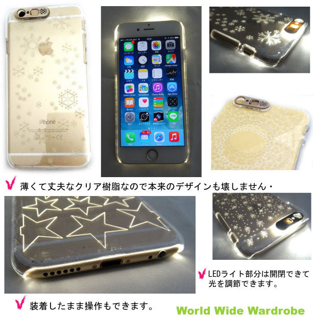 ★電池不要着信で光るイルミネーションiPhone6スリムクリアカバーケース アイフォン雪