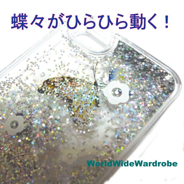 クーポン 液体入りラメグリッター動く蝶々とお花iPhone5 5s 6スノードームクリアカバージャケットケース