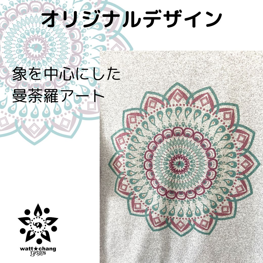 クーポン  体型カバー ヨガウェア 速乾 ストレッチ Yoga トップス Tシャツ ロング丈 丈長 ヨガ ホットヨガ ジム エクササイズ フィットネスウェア  かわいい おしゃれ 長め 半袖 着丈長い 曼荼羅 アート デザイントップス マンダラ 象 ゾウ